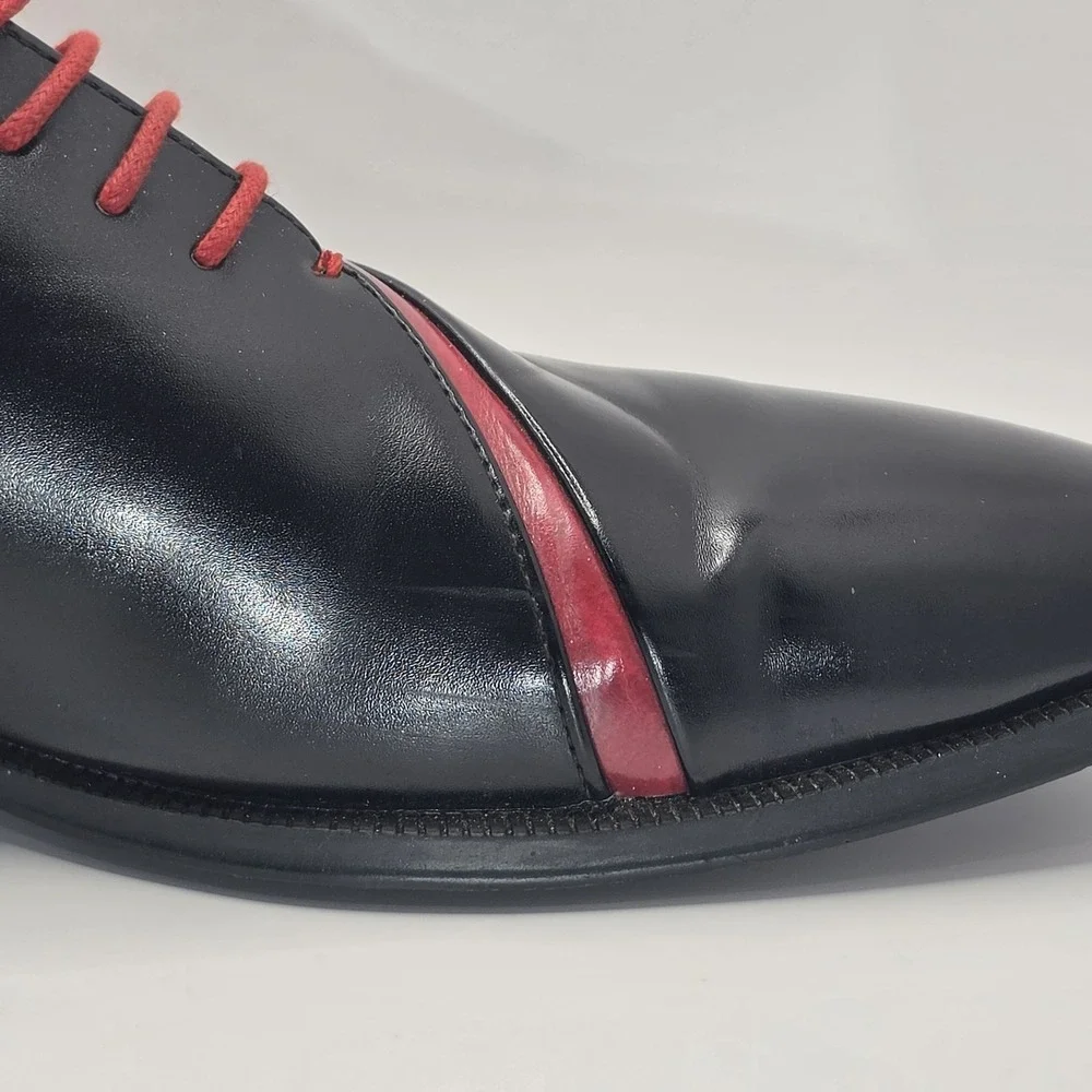 Antonio Cerrelli 6980 Men Dress Shoes Black Red Two Tone Oxfords Lace Up Sz 8.5